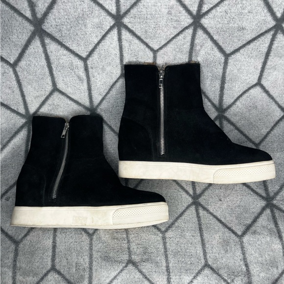 Steve Madden Wanda Black Suede Leather Wedge Cheetah Fur Lined Sneakers - Picture 4 of 9